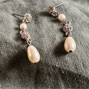 Pearl Droplet Crystal Dangle Earrings